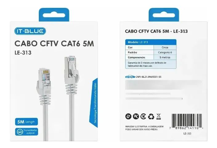 Cabo De Rede It-blue Le-313 Cat6 5m Branco Acinzentado