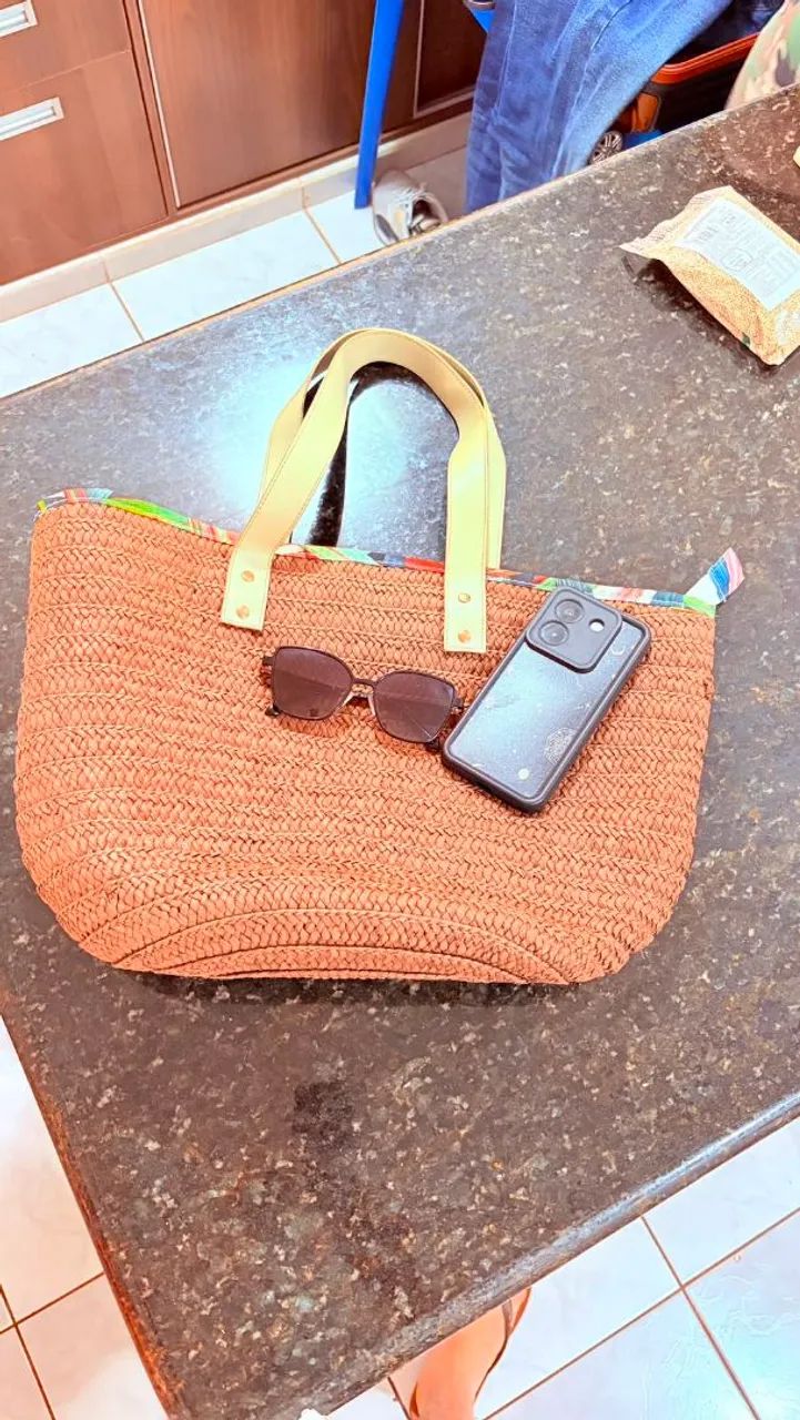 Bolsa de palha com forro estampado  - Foto 2