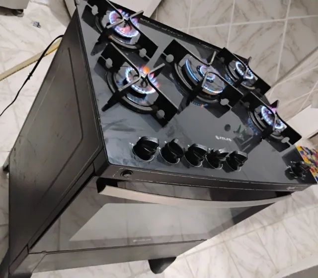 Fogão Atlas 5 Bocas preto Atenas Glass com Acendimento automático - Bivolt - Foto 4