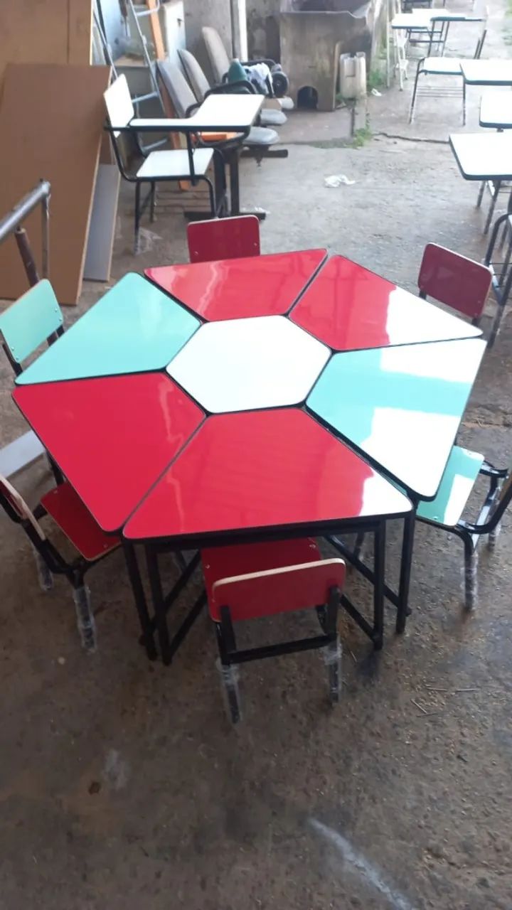 Conjunto escolar infantil trapézio fórmica colorida - 3 a 5 anos - Foto 2