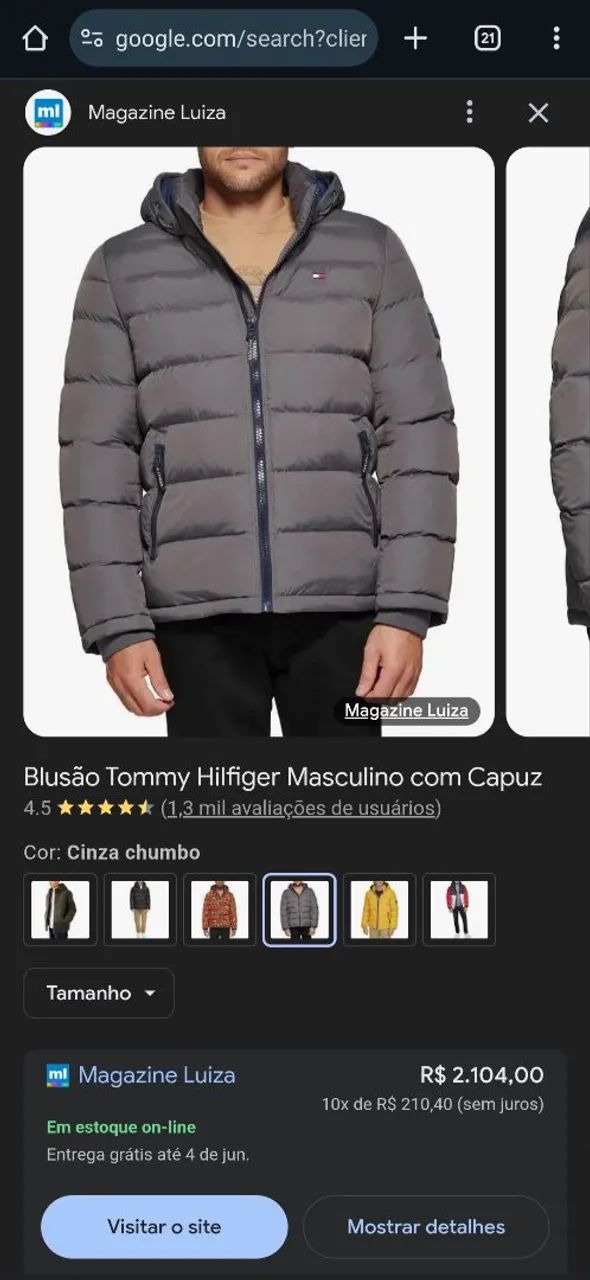 Casaco Puffer Tommy Hilfiger Masculino com Capuz