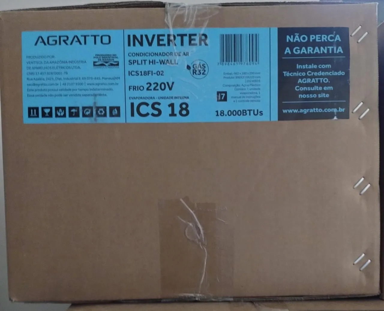Ar Condicionado Split Hi-Wall Inverter Agratto ICS 18