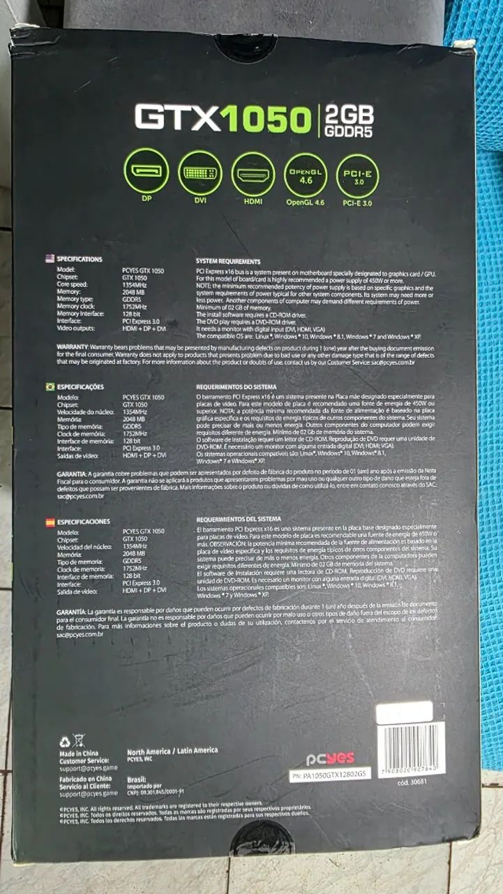 Placa de Video GTX 1050 PC Yes 2GB 128 Bits ( Semi-Nova Com Caixa ) - Foto 5