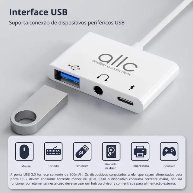 Adaptador Hub USB-C para P2 P3 USB 3.0 Tipo C PD para Samsung iPhone 15 iPad Pro - Foto 3