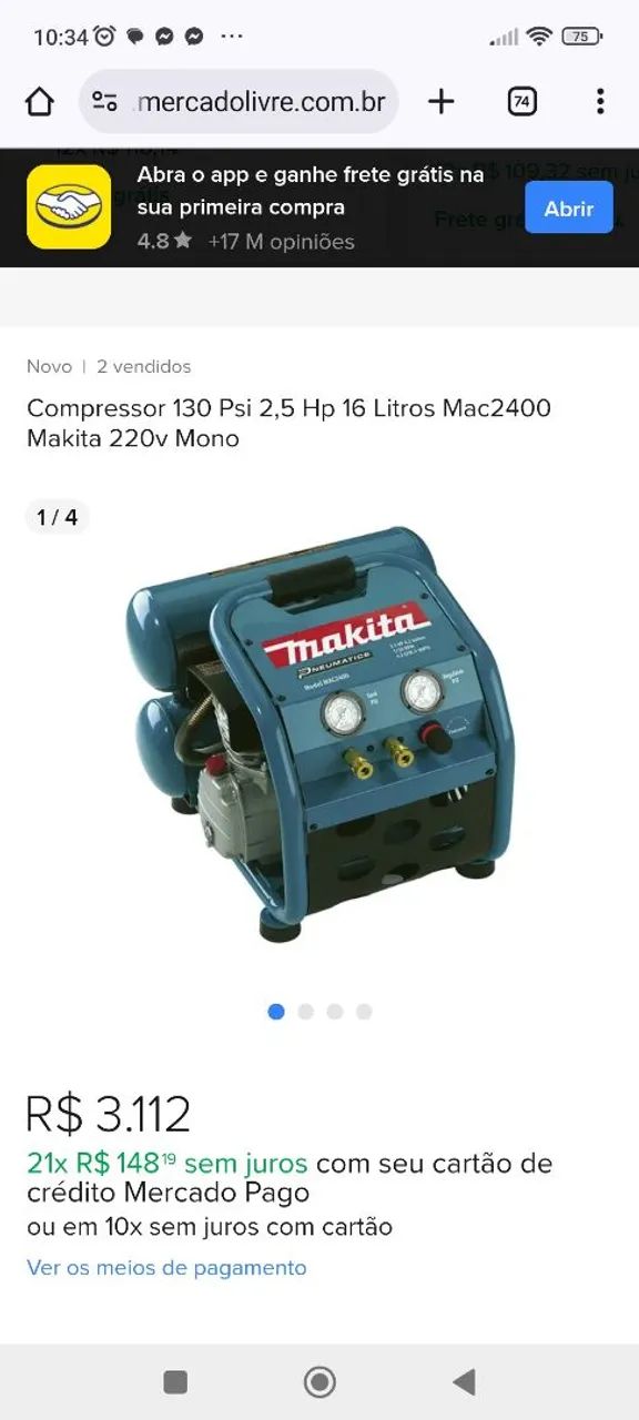 Compressor de Ar Makita perfeito estado - aceito cartão e trocas  - Foto 2
