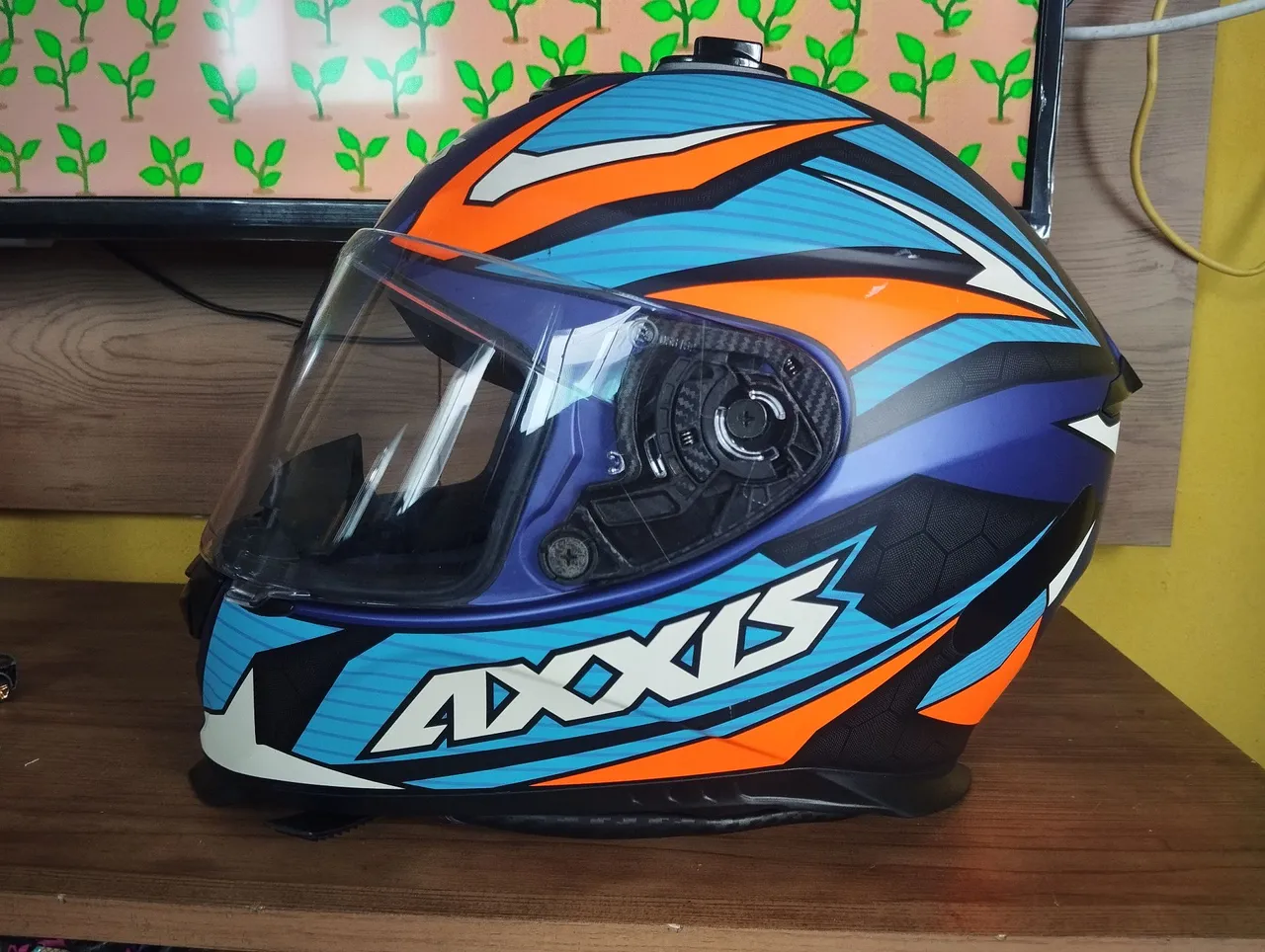 Capacete Axxis Eagle Azul/Laranja - Novo!