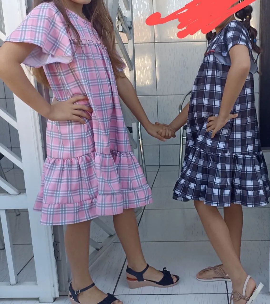 Vestido xadrez rosa infantil - Foto 3