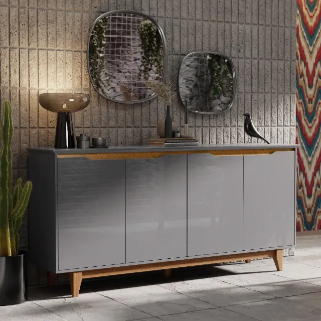 Buffet Aparador 04 portas pés em madeira Moderno várias cores NOVO