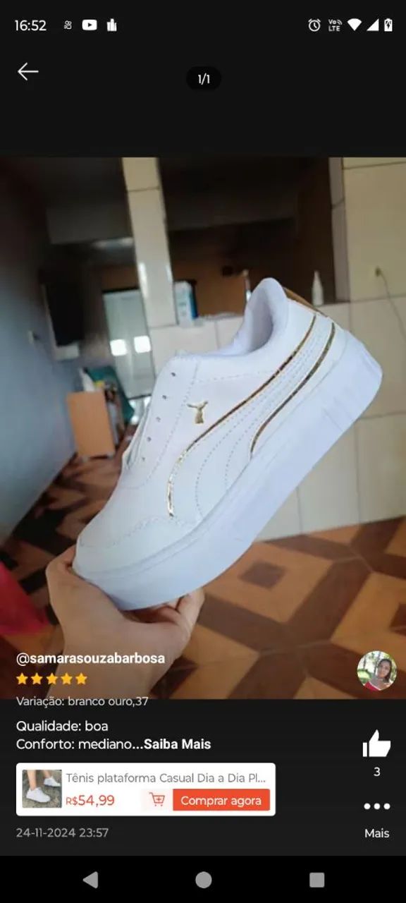 Tênis Puma Branco com Detalhes Dourados - Foto 3