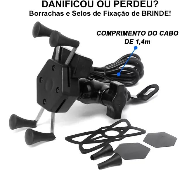 Suporte Celular Moto Com Carregador Universal Usb Garra e Botão Liga Desliga - Foto 2