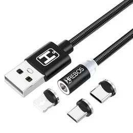 Cabo Magnético 3 em 1 HS-210 2 Metros Lightning Tipo C e Micro USB HRebos