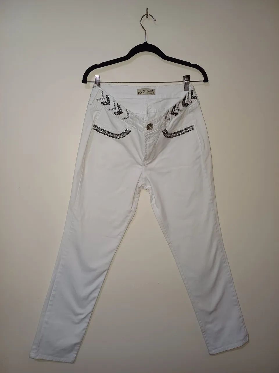 Calça branca Equus semi-nova feminina com detalhes