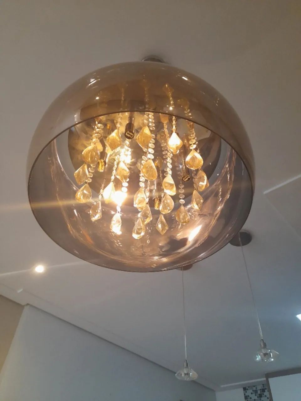 Lumiária Pendente Vidro Metal Cristal 40 cm - Foto 4