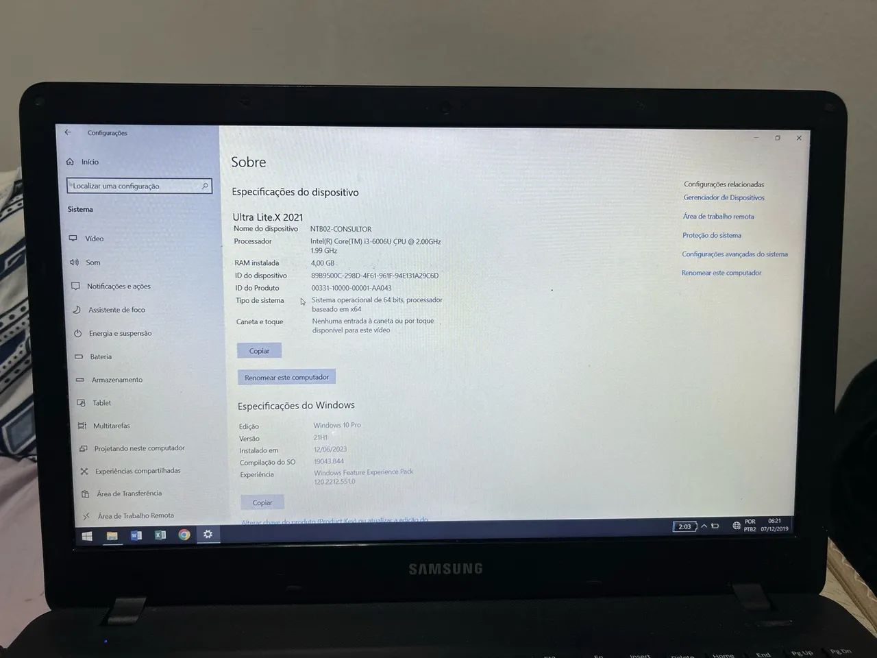 Notebook Samsung 