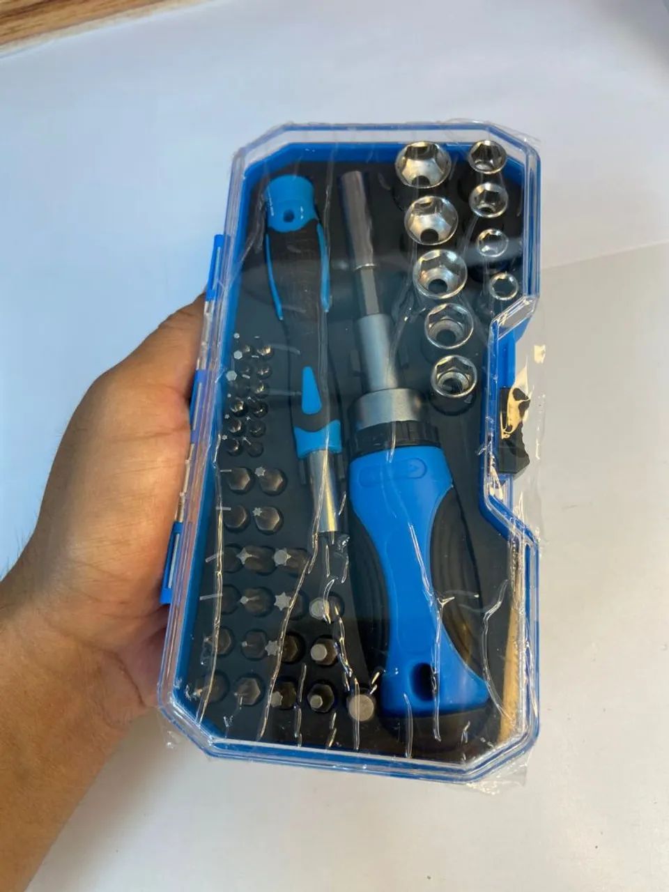 Jogo Chave Fenda Catracada Bits Soquetes Azul Sextavado