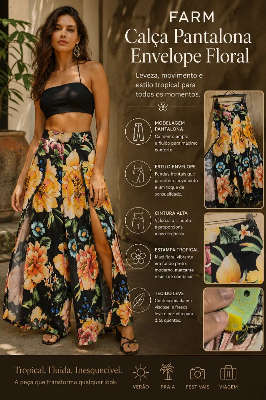 Calça Pantalona Envelope Floral da FARM