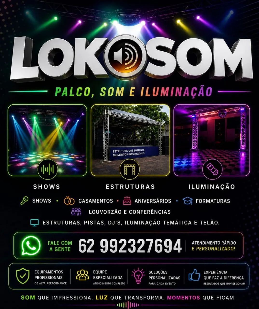 Locação de som,palco e iluminação.