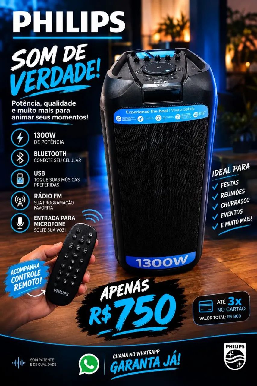 Caixa de som Philips 1300w 