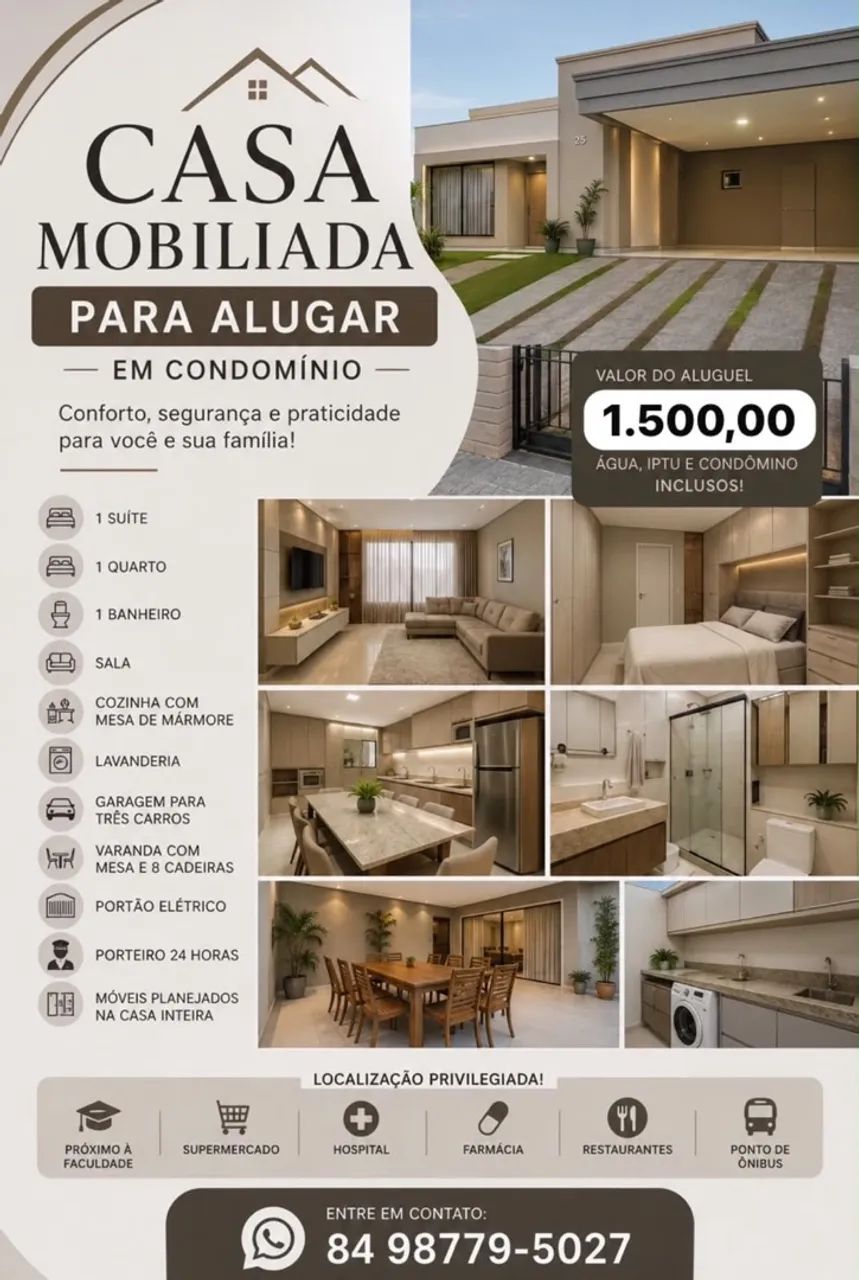 Casa mobiliada com ar condicionado em condomínio
