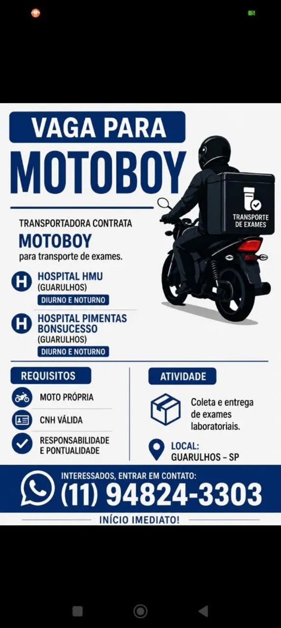 Preciso de motoboy início imediato 