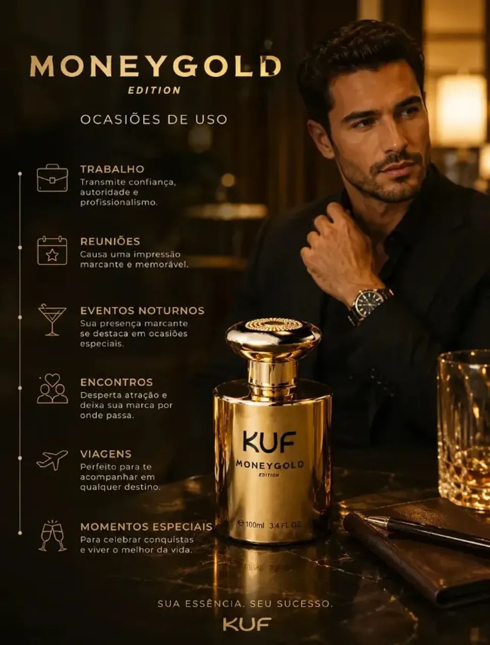 Perfume Masculino Kuf MoneyGold 100ml Importado - Foto 3