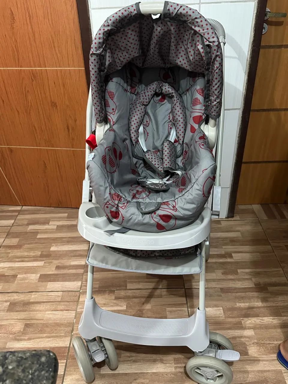Carrinho de bebê com bebê conforto