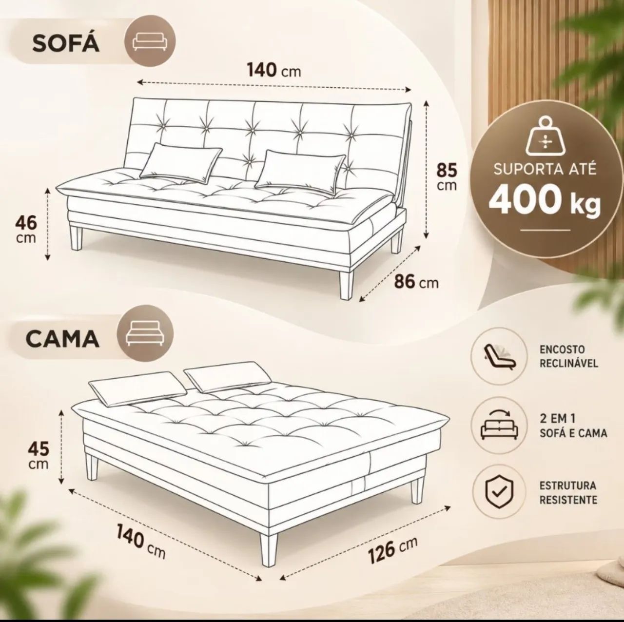 Sofá cama 3 lugares reclinável - Foto 2