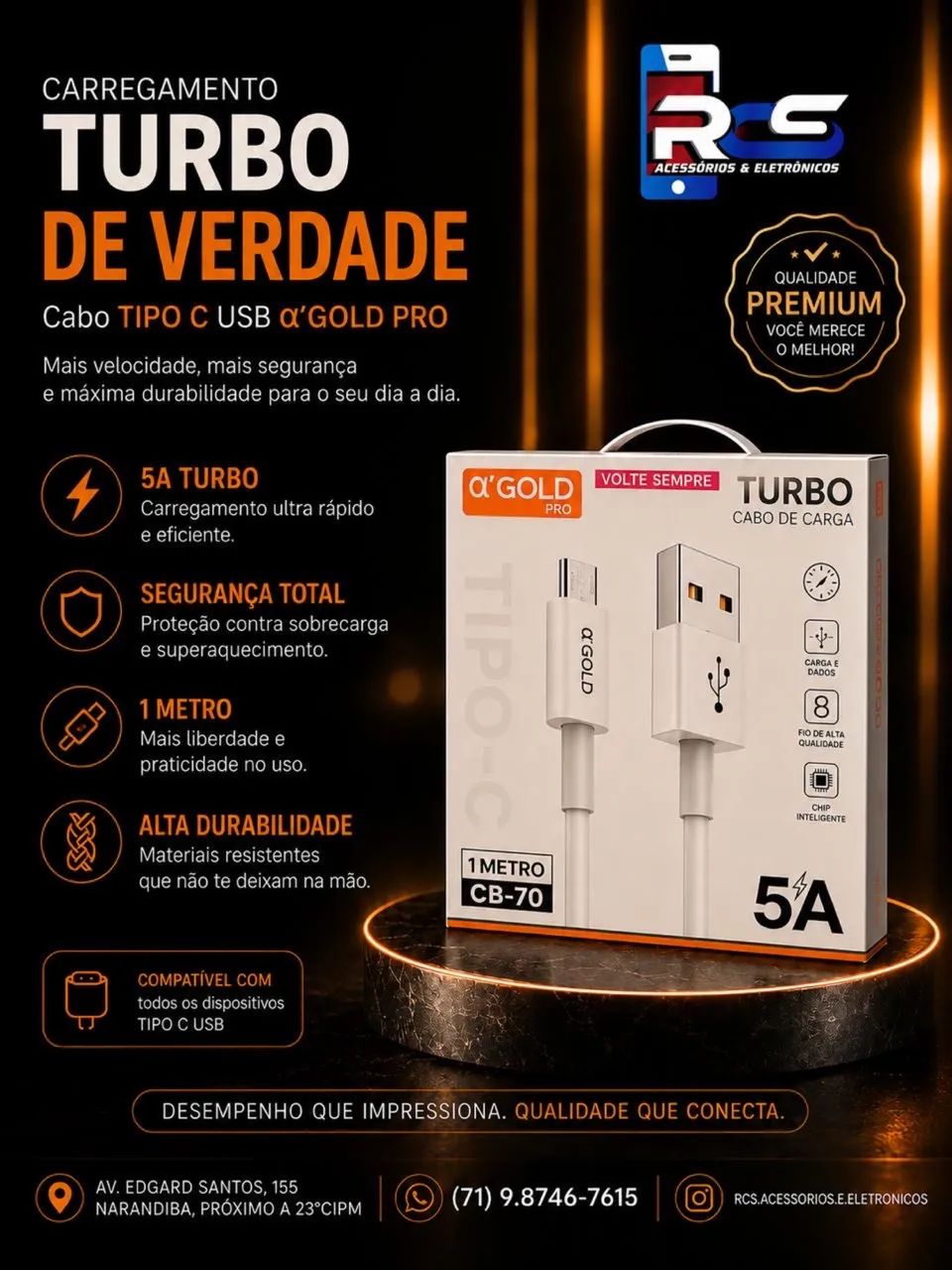 Cabo Tipo C Carregamento Rápido A?GOLD