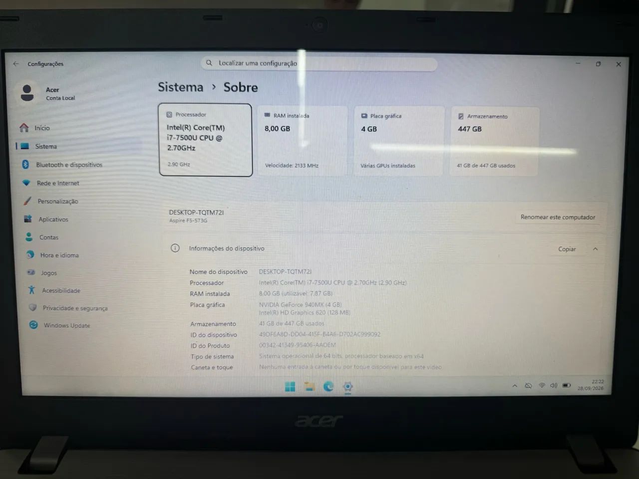 Notebook Acer Core i7 SSD480GB NVIDIA  - Foto 2