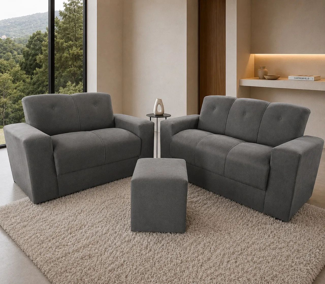 JOGO DE SOFA 5 LUGARES COM PUFF MACIO 
