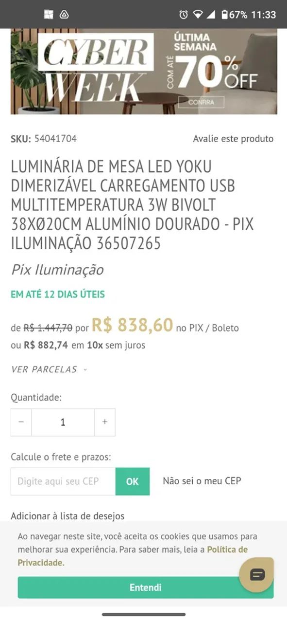 Luminária de Mesa LED; Dimerizável; USB; Alumínio Dourado - Foto 4