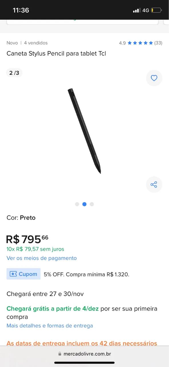 CANETA PRA TABLET - ( Pencil TCL Stylus T-Pen 2 ) - Foto 2