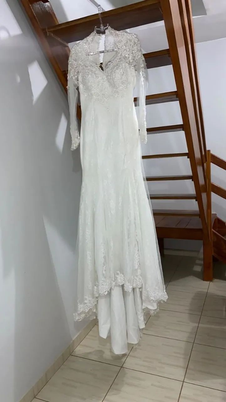 Vestido de Noiva Branco com Renda e Manga Longa - Foto 2