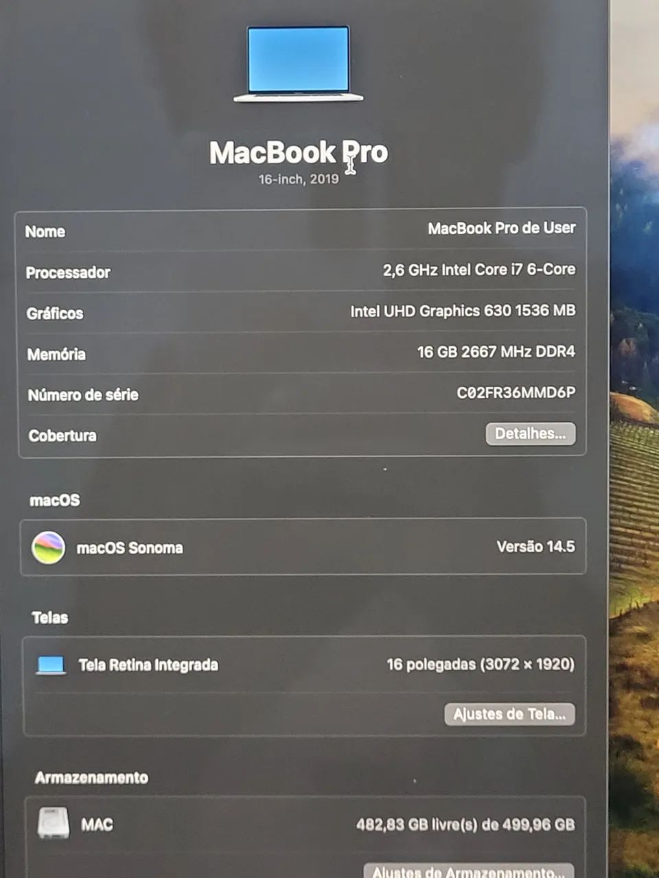 Macbook pro 2019 16 pol nota fiscal - Foto 3