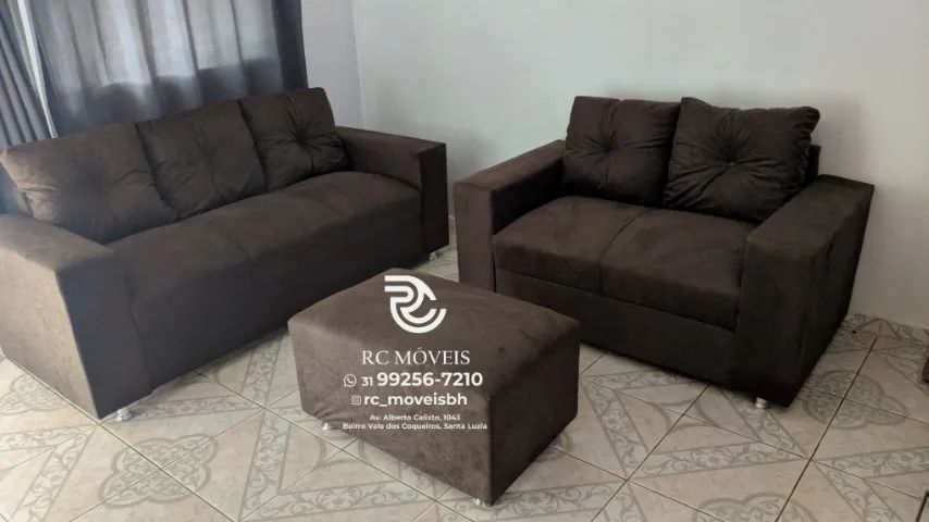 Sofá 2 e 3 assentos com Puff Suede D33 Confortável Direto da Fábrica - Foto 4