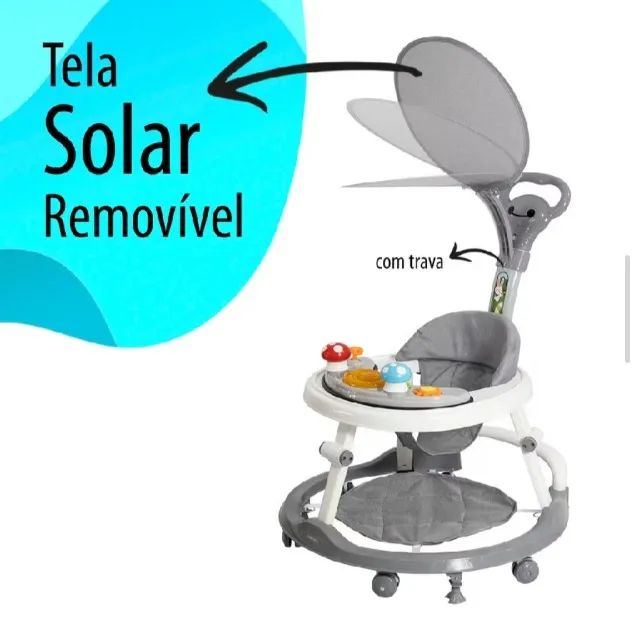 Andador infantil com capota e base para os pés, com trava e roldanas e brinquedos com sons - Foto 3