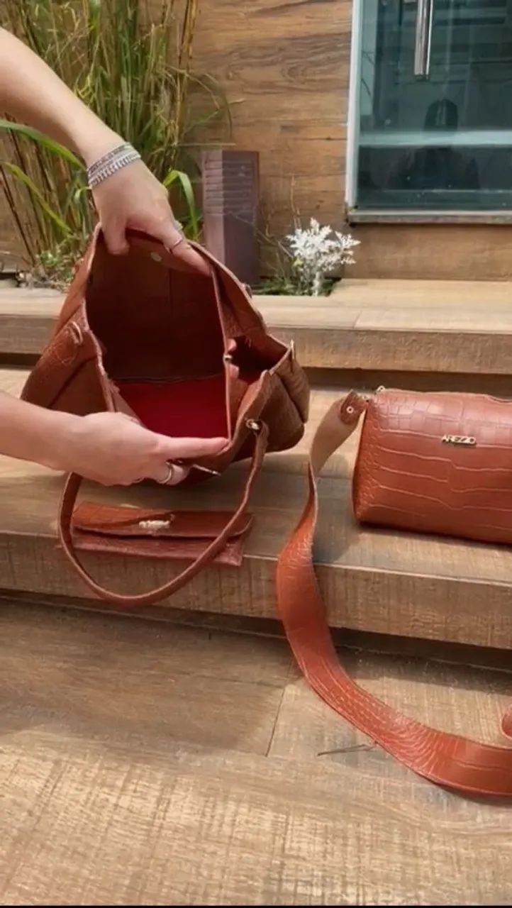 Kit Trio de Bolsas Estilo Arezzo Croco Tamanho Grande - Bolsas
