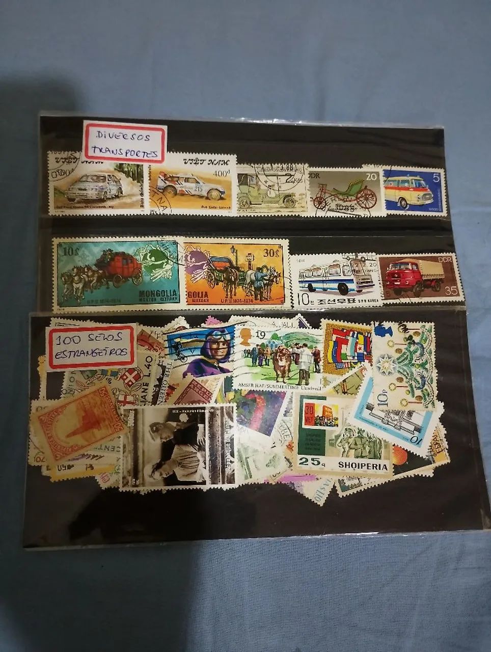 2 envelopes com selos estrangeiros raros e diversas 