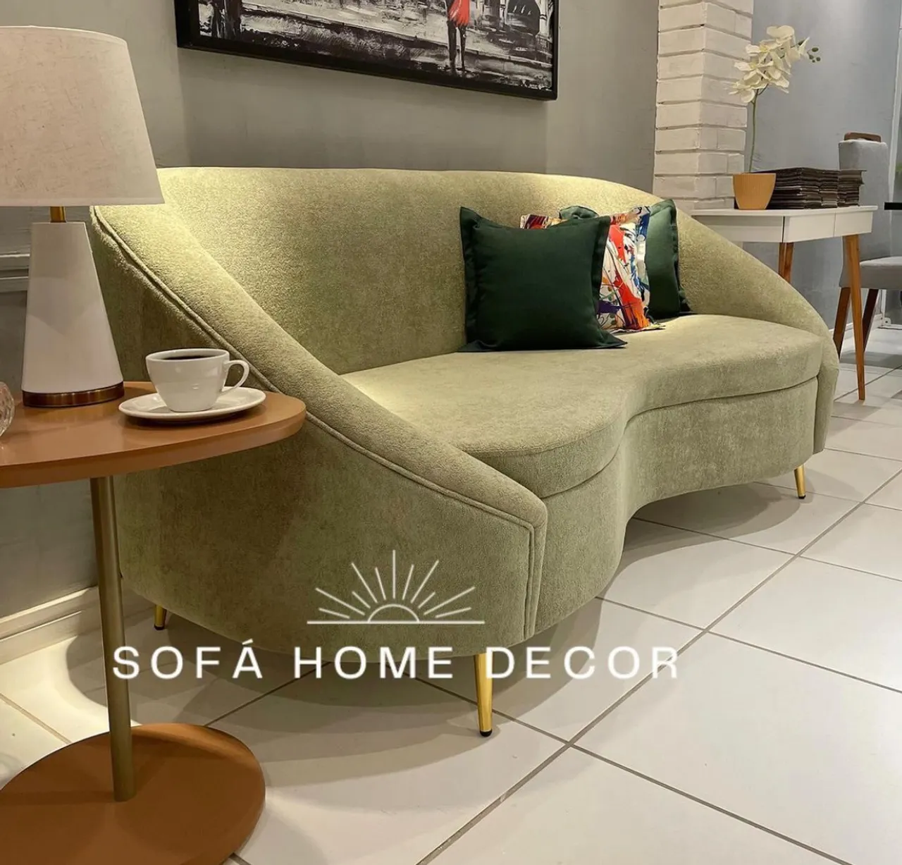 Sofá orgânico boucle na cor verde