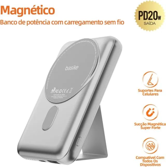 Basike Power Bank, 10000mAh Carregador Portátil Universal por Indução - Foto 4