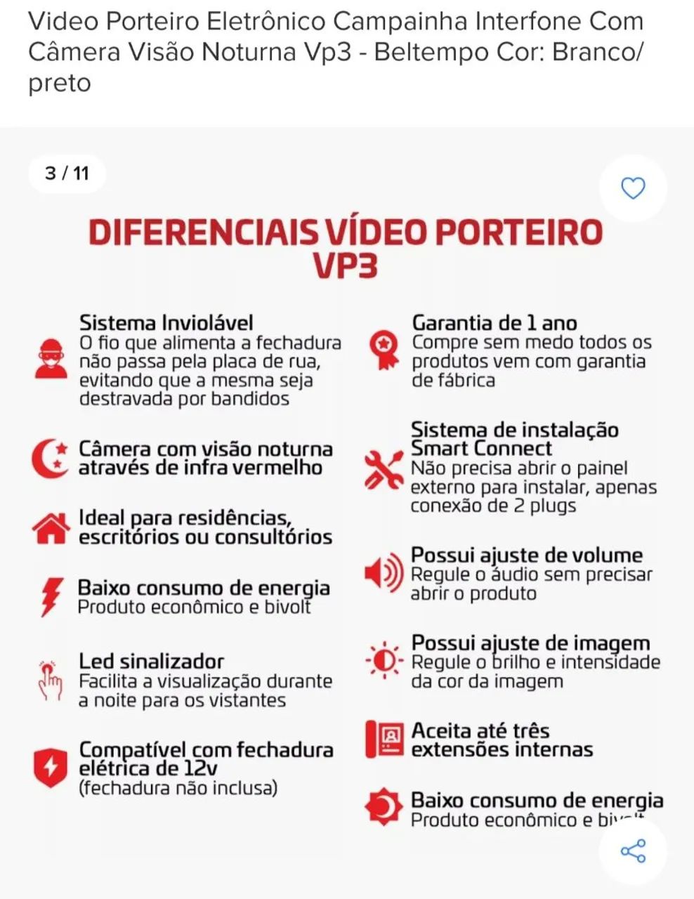 Video Porteiro Eletrônico Beltempo com Câmera Noturna - Foto 2