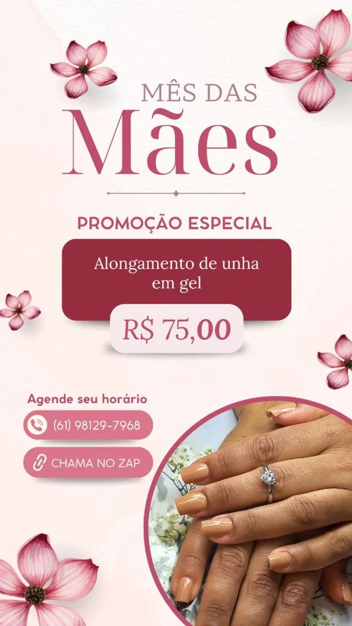 Alongamento de Unha em Gel - Promoção Mês das Mães
