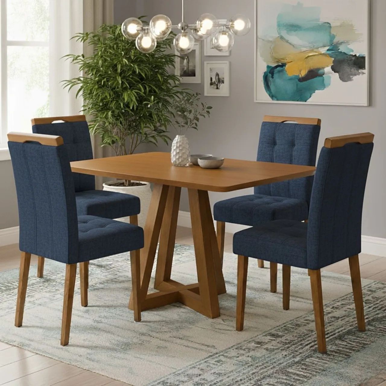 Mesa Álvaro 120cm com 4 cadeiras Sophia - Entrega Rápida 