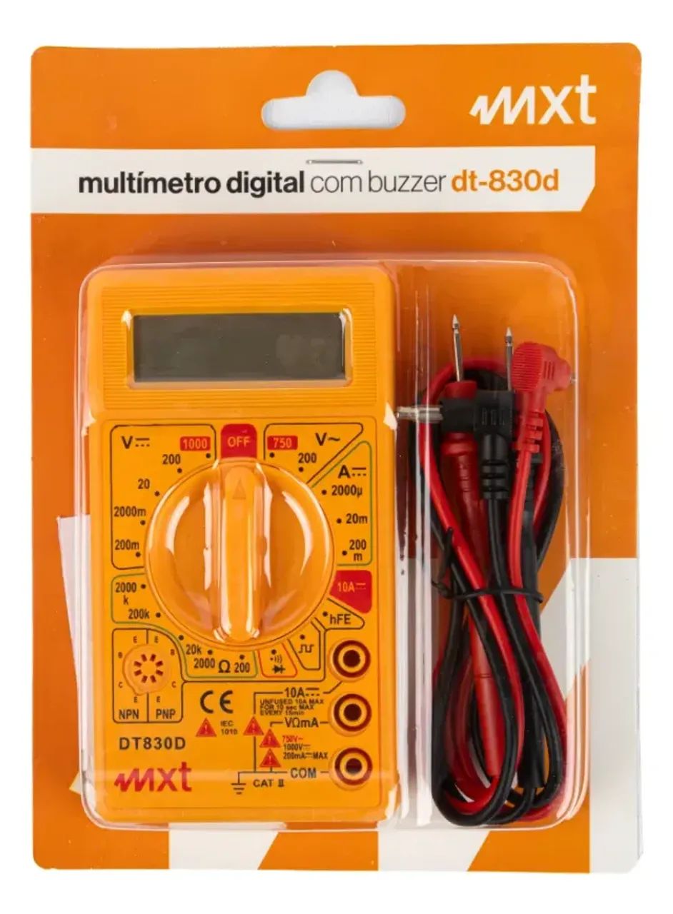 Multímetro Digital Com Bipe Sonoro + Bateria E Cabo MXT dt-830d - Foto 2