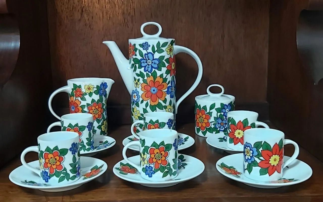 Jogo de Café Anos 70 SCHMIDT com Flores - Foto 2