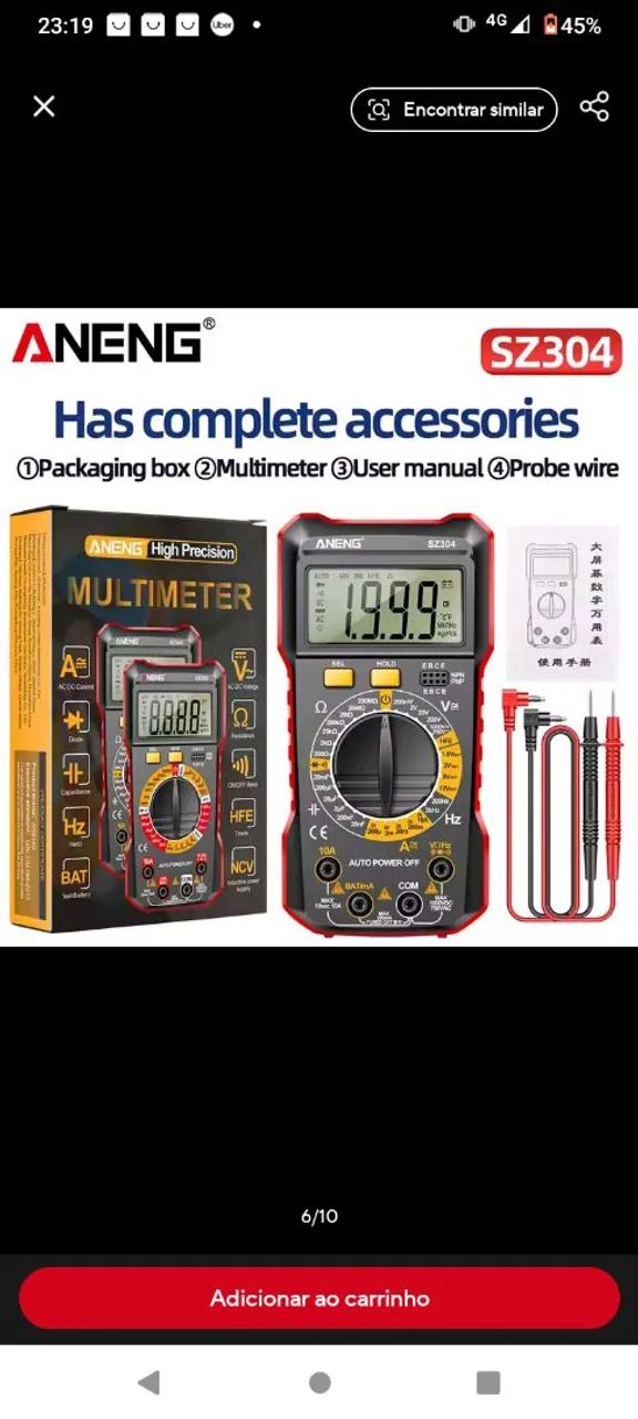 Multímetro Digital com Capacímetro ANENG SZ305 - Alta Precisão