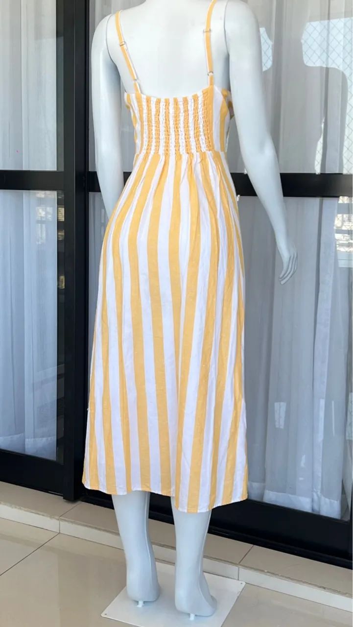 Vestido Listrado Amarelo e Branco - Foto 2