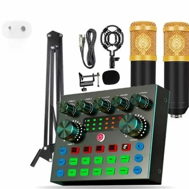 Kit Live Broadcast Mini Mixer V8s +2 Microfones  Condensador.