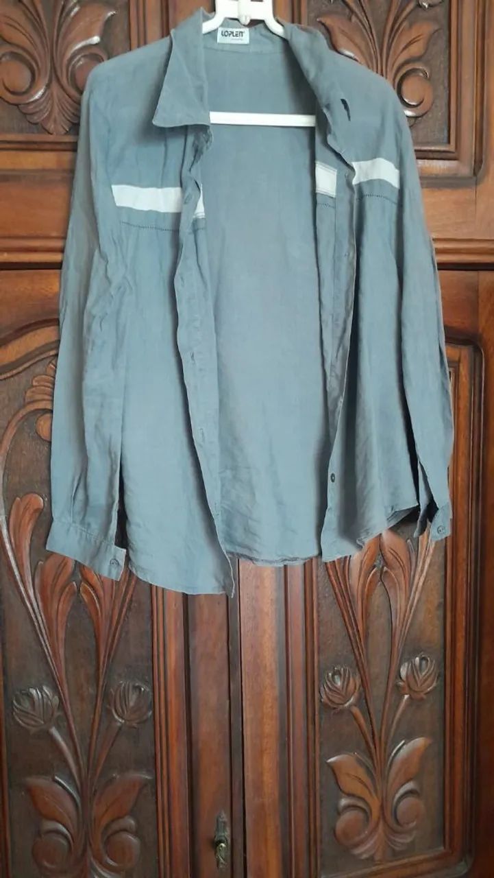 Camisa linho puro Manga Longa Azul