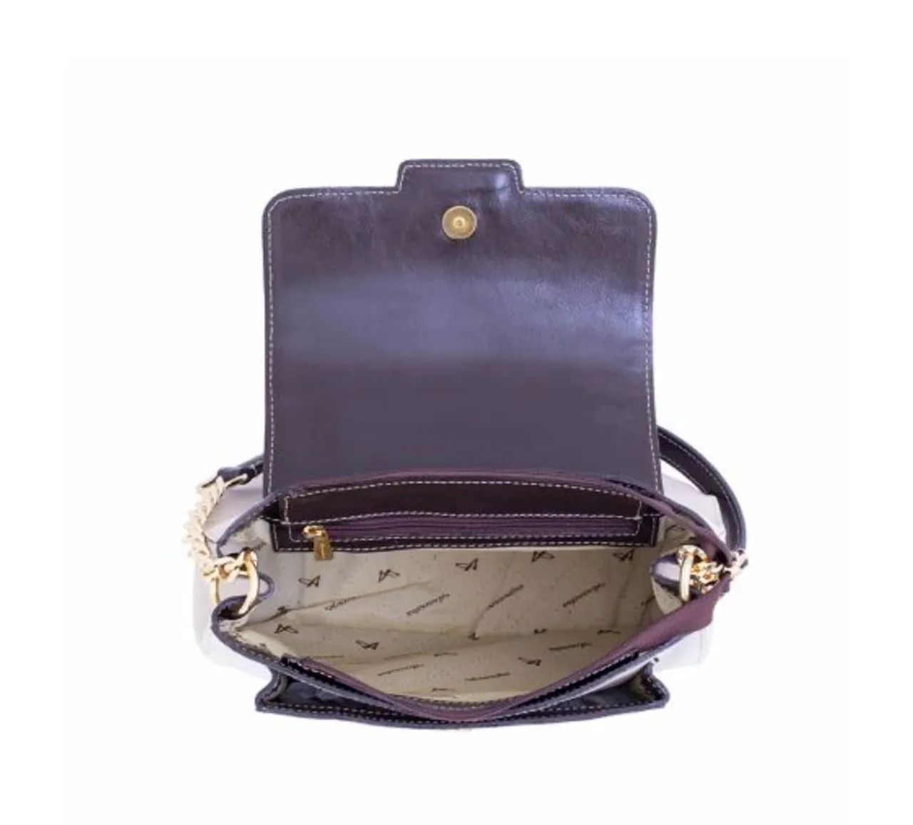 Bolsa de Ombro Luxo - Marfim Marrom - Couro Legítimo Anandra  - Foto 4